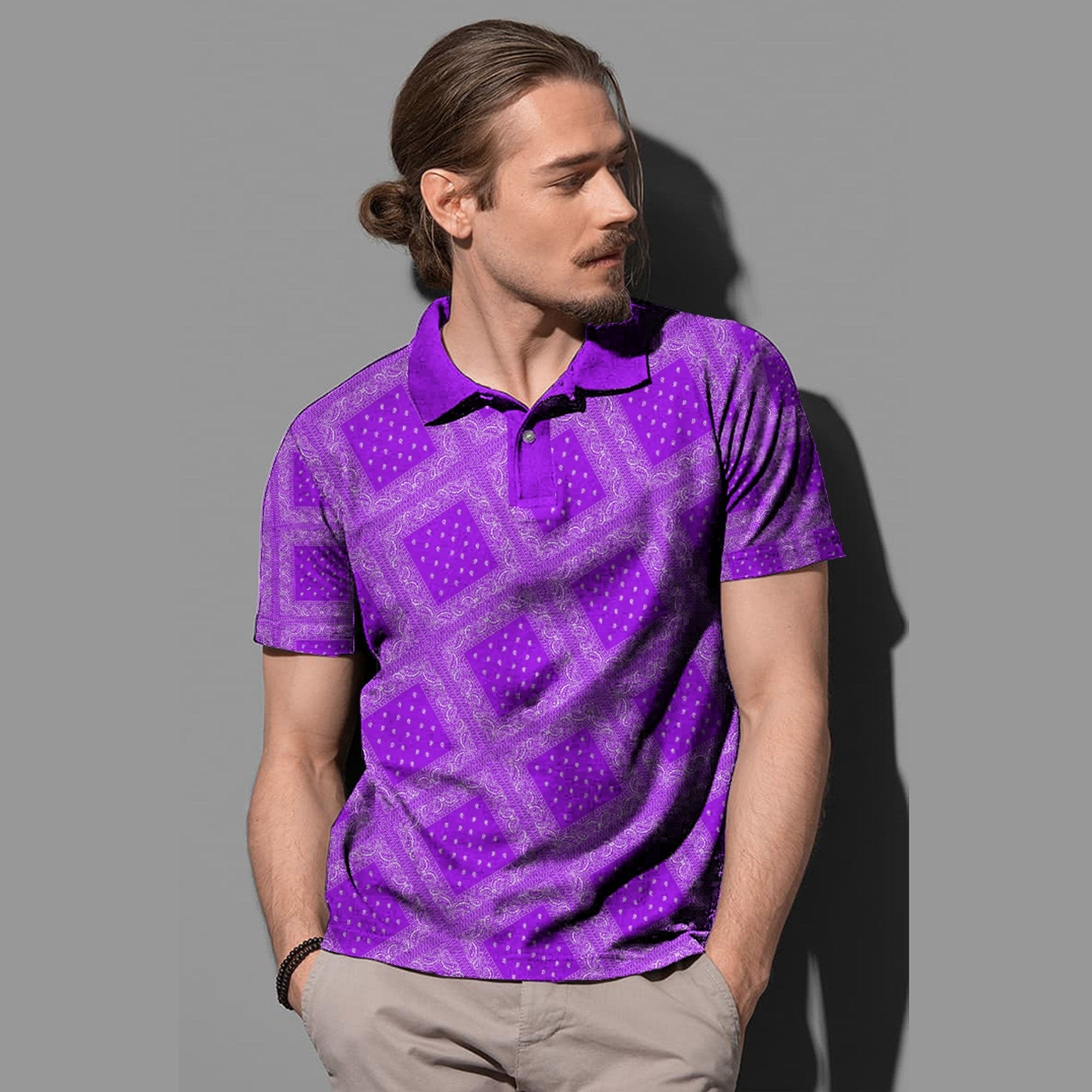Paisley Bandana Pattern Seamless Purple Polo Shirt RLT13 - Wonder Print Shop