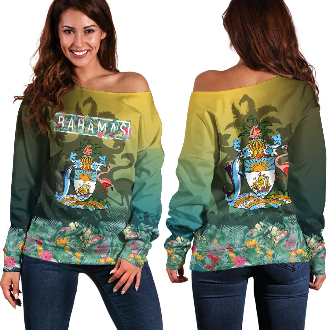 Bahamas Flag and Coat of Arms Special Style Women's Off Shoulder Sweater RLT13 - Wonder Print Shop