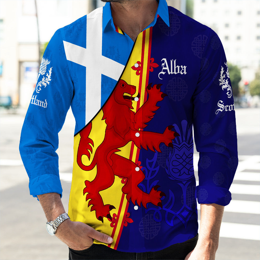 Scotland Alba Thistle Long Sleeve Button Shirt RLT12 - Wonder Print Shop