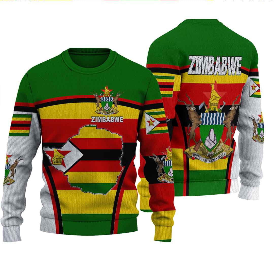 Wonder Print Shop Ugly Sweater Zimbabwe Active Flag Knitted Sweater - Wonder Print Shop