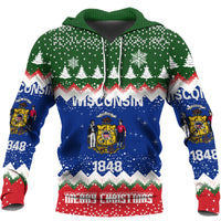 Flag Of Wisconsin Hoodie Merry Christmas - Wonder Print Shop