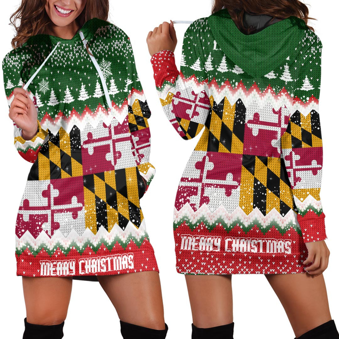 Maryland Merry Christmas Hoodie Dress - Wonder Print Shop