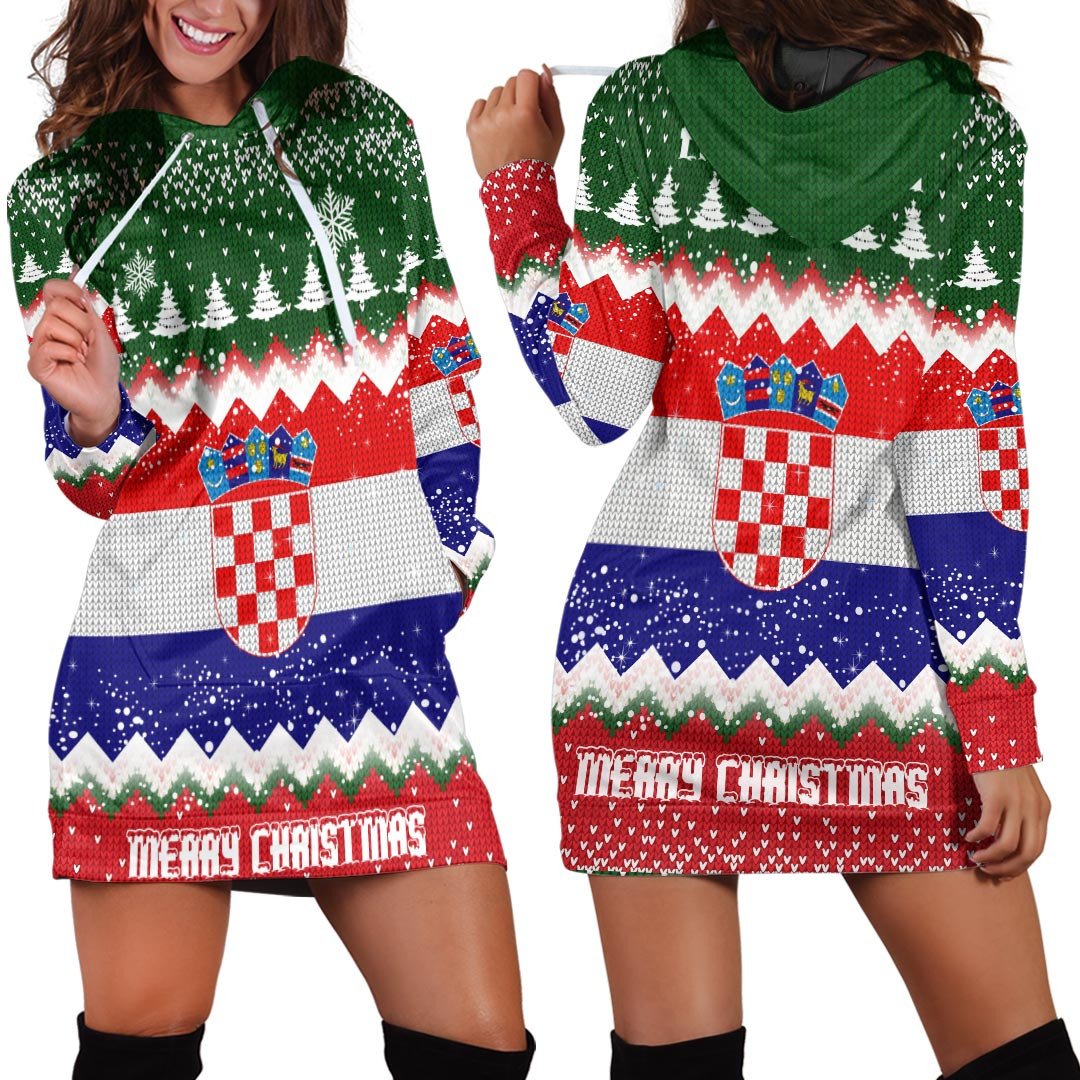 Croatia Merry Christmas Hoodie Dress - Wonder Print Shop