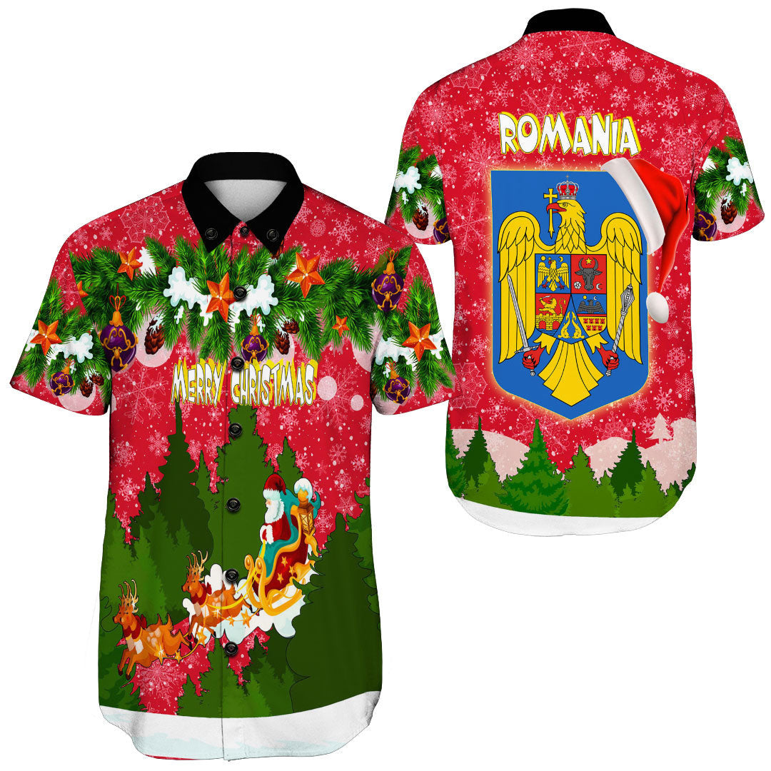 romania-red-xmas-shorts-sleeve-shirt