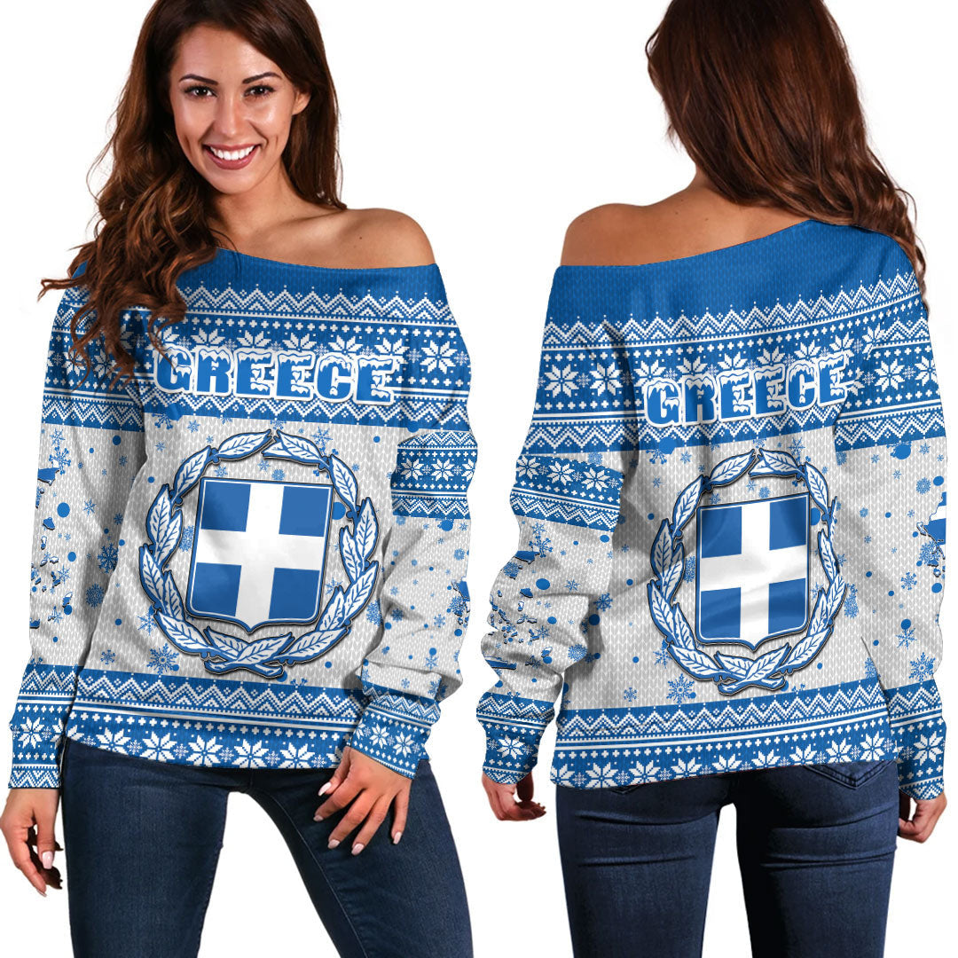 Greece Christmas Off Shoulder Sweaters - Wonder Print Shop