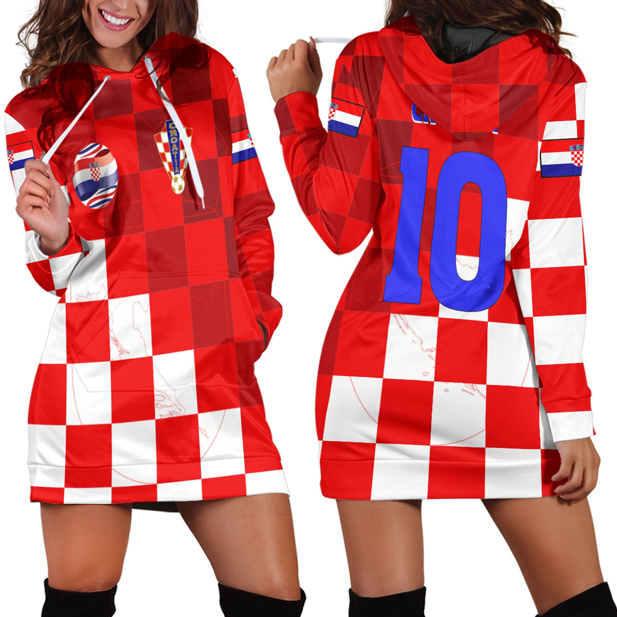 Croatia Soccer Style Hoodie Dress - Wonder Print Shop