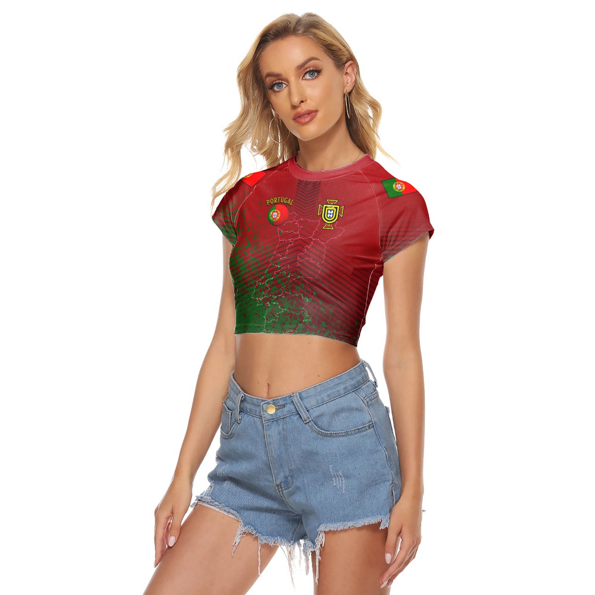 Portugal Soccer Style Women's Raglan Cropped T Shirt - Wonder Print Shop