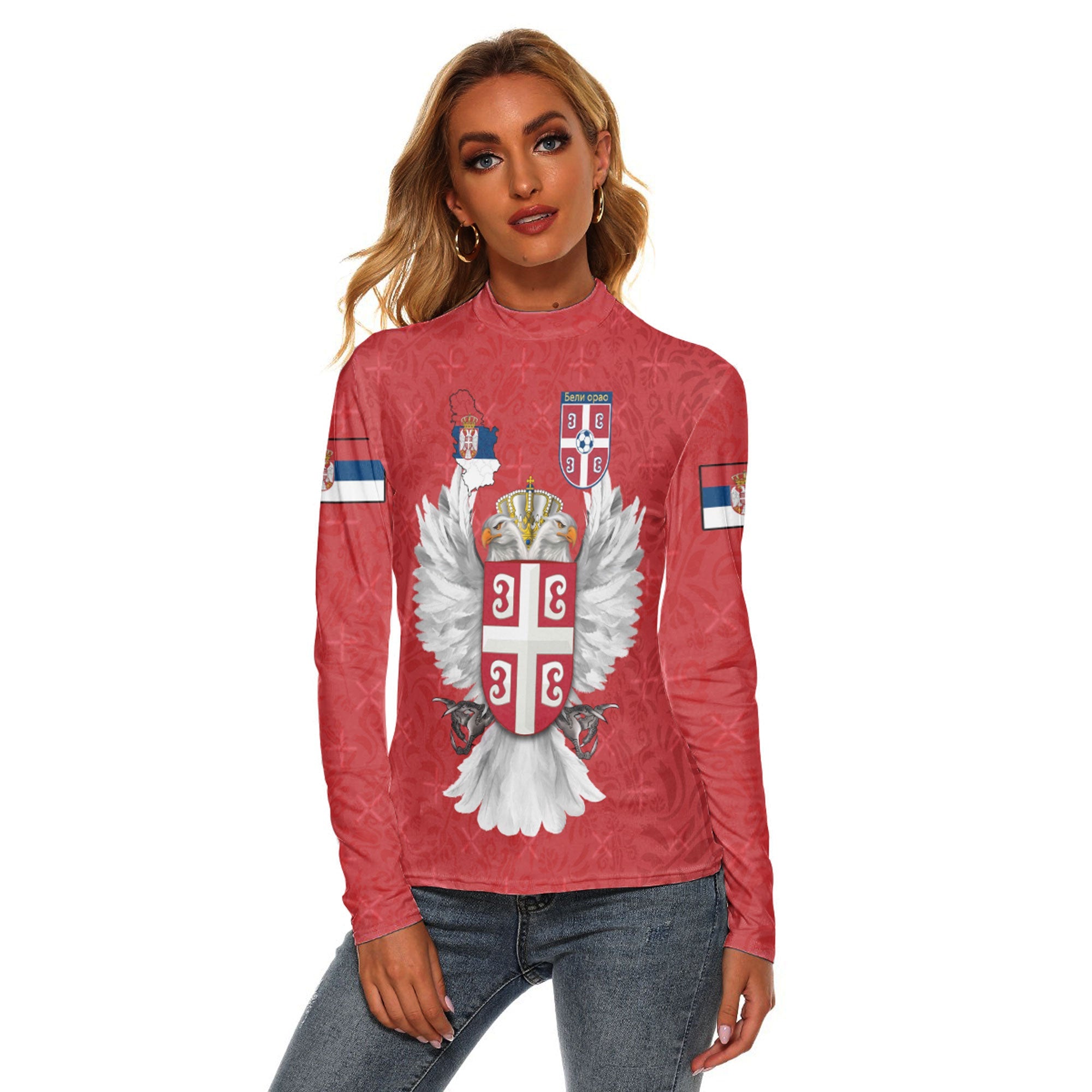 serbia-sport-symbol-style-womens-stretchable-turtleneck-top