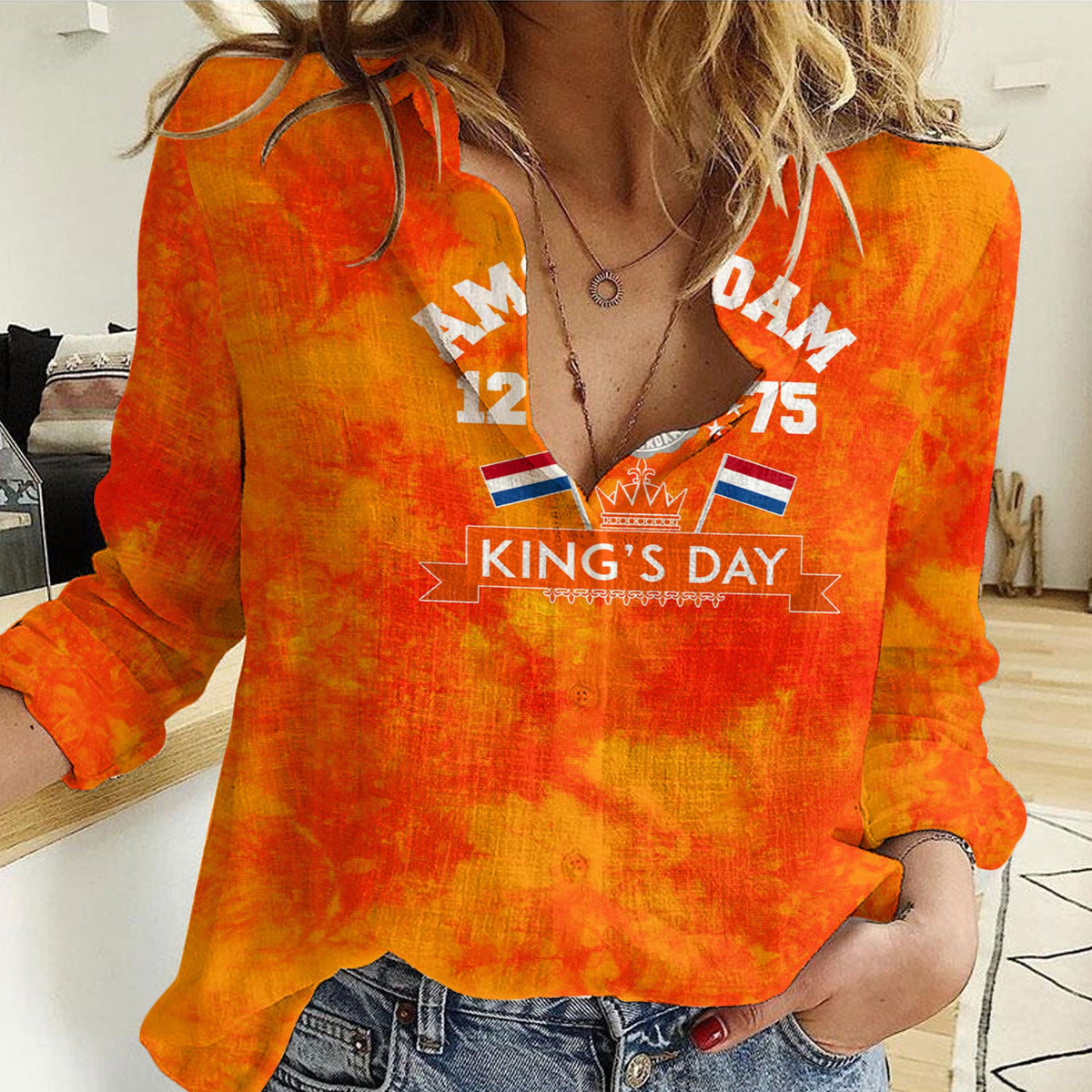 Wonder Print Shop Clothing - Netherlands Amsterdam 1275 King's Day - Women Casual Shirt - Wonder Print Shop