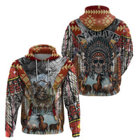 Native American Feather Headdress With Native Horses And Three Wolves In Moonlight African Pattern Hoodie - Wonder Print Shop