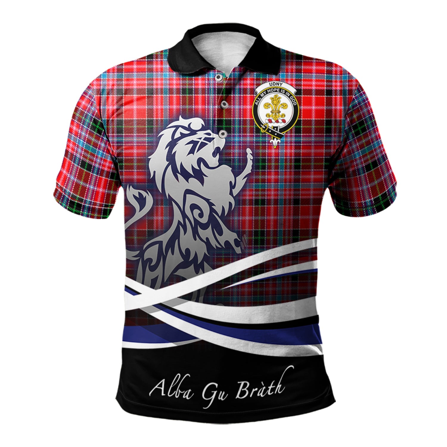 scottish-udny-clan-crest-scotland-lion-tartan-polo-shirt