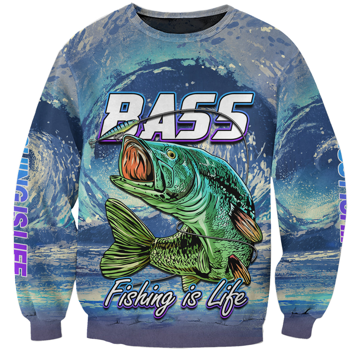 Bass Fishing is Life Hook Sport Largemouth Blue Sweatshirt - Wonder Print Shop