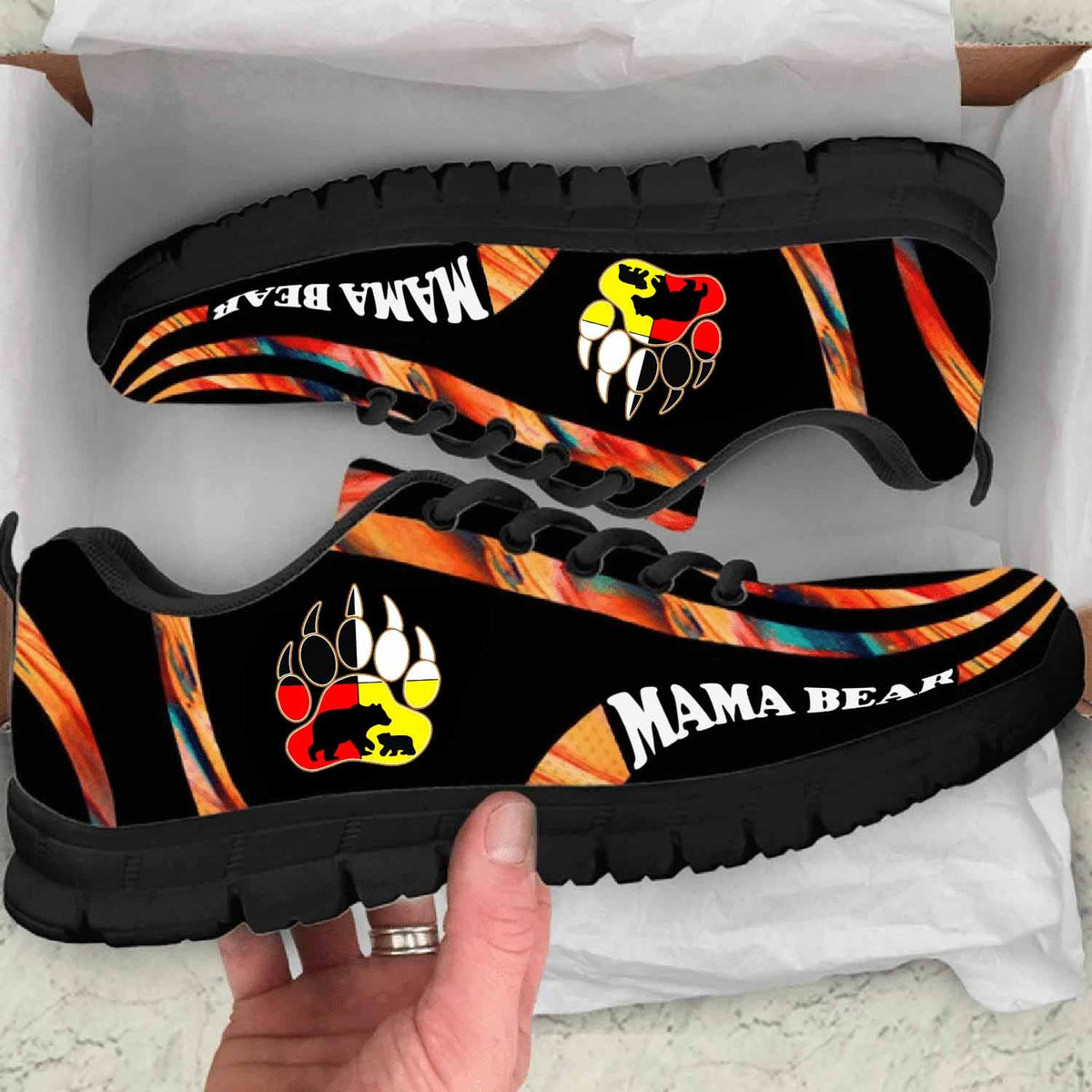 Orange Pattern Mama Bear Native American Sneakers LT10 - Wonder Print Shop