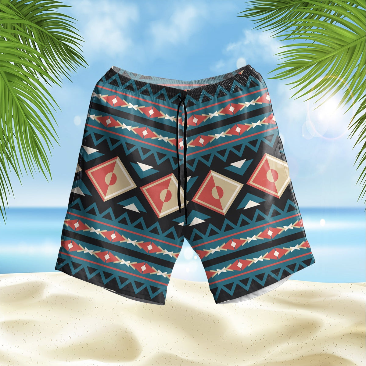 native-american-diamond-pattern-hawaiian-shorts