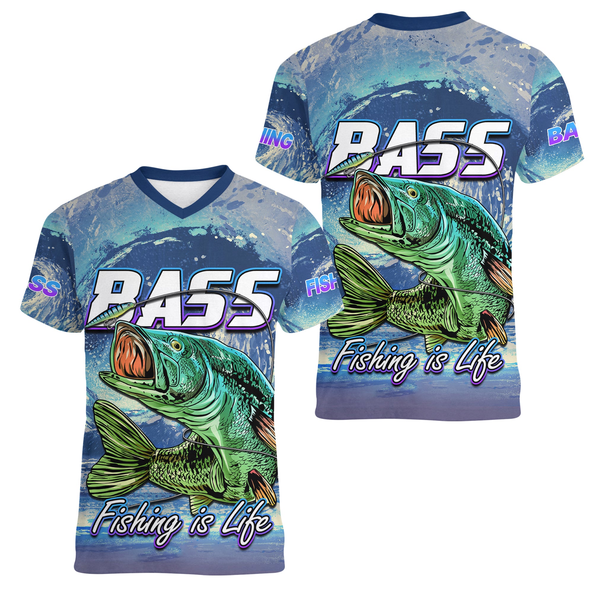 Bass Fishing is Life Hook Sport Largemouth Blue Women V Neck T Shirt - Wonder Print Shop