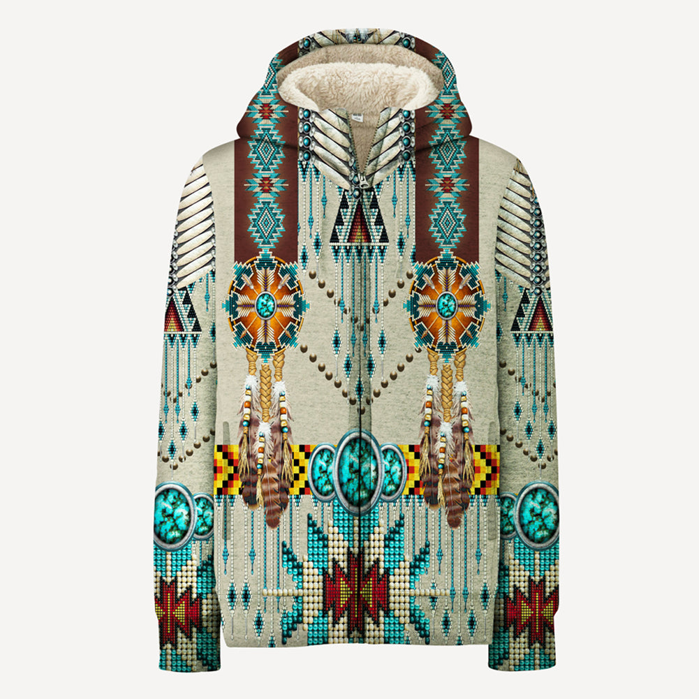 Native American Turquoise Blue Pattern Breastplate 3D Fleece Hoodie LT10 - Wonder Print Shop