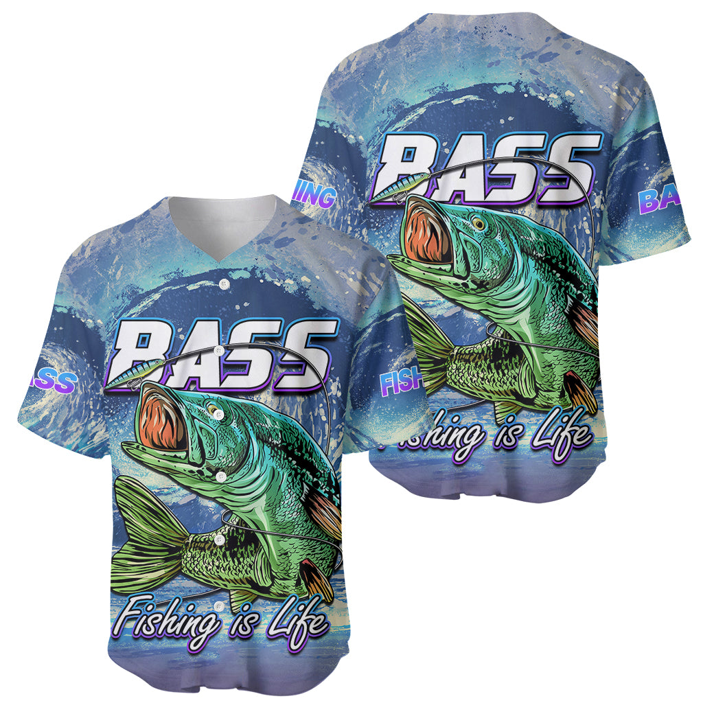 Bass Fishing is Life Hook Sport Largemouth Blue Baseball Jersey LT9 - Wonder Print Shop