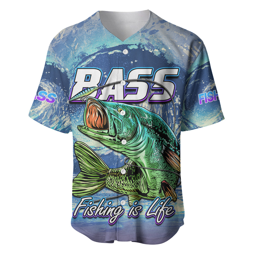Bass Fishing is Life Hook Sport Largemouth Blue Baseball Jersey LT9 - Wonder Print Shop