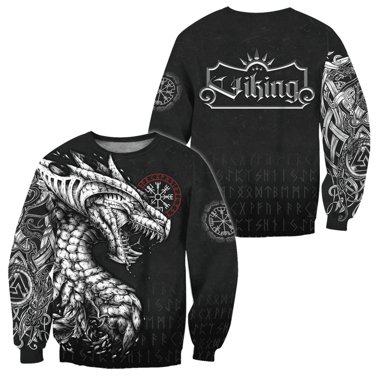 Viking Clothing Viking Dragon, Vegvisir Sweatshirt New RLT12 - Wonder Print Shop