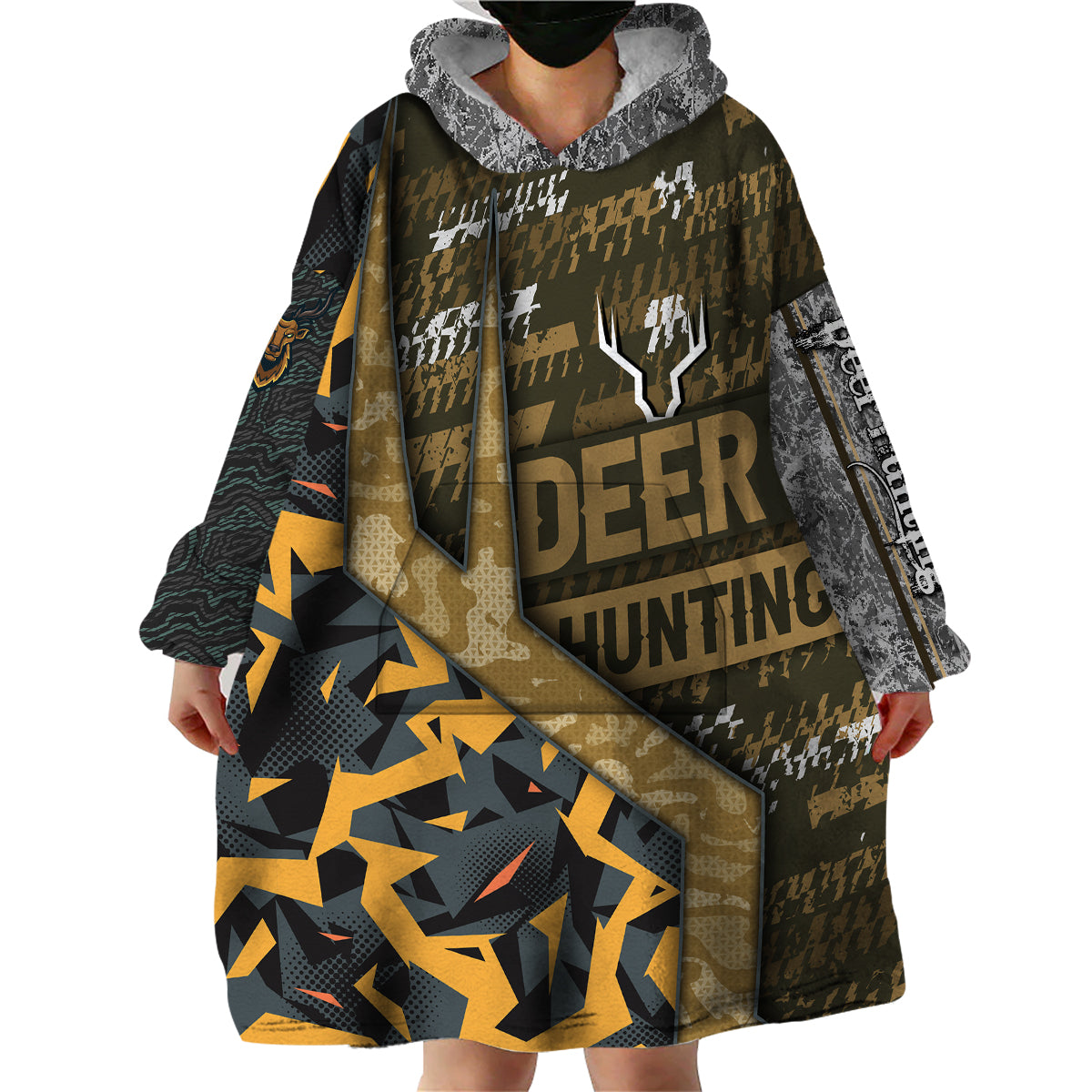 Deer Hunting Grunge Pattern Wearable Blanket Hoodie - Wonder Print Shop