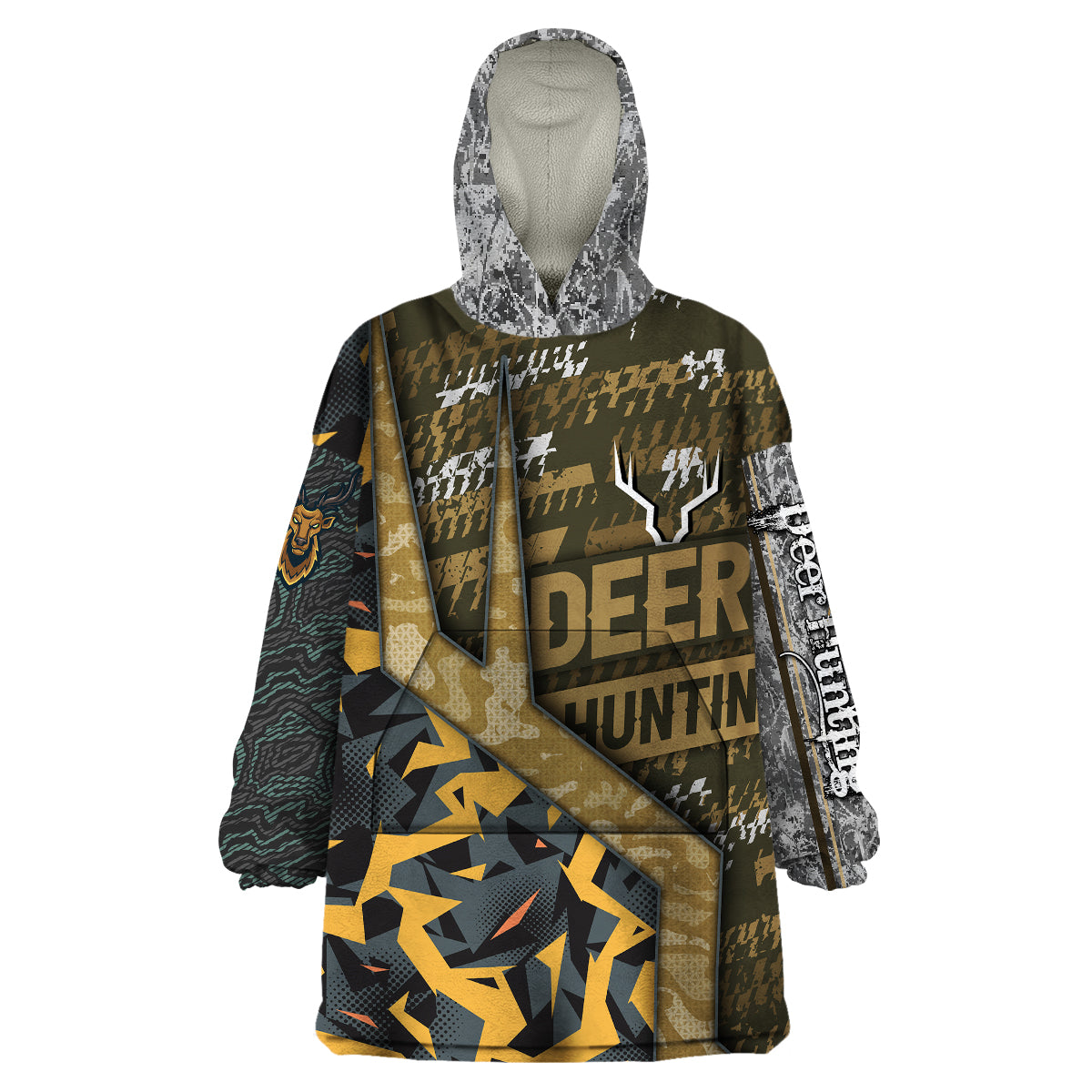 Deer Hunting Grunge Pattern Wearable Blanket Hoodie - Wonder Print Shop