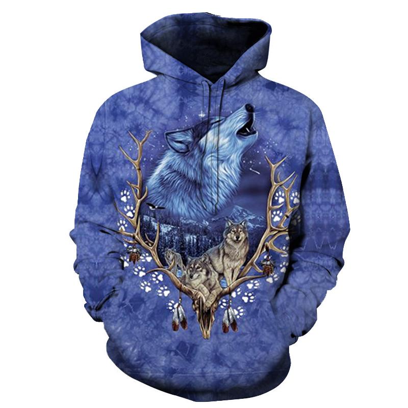 Blue Wolf Native American All Over Hoodie LT10 - Wonder Print Shop