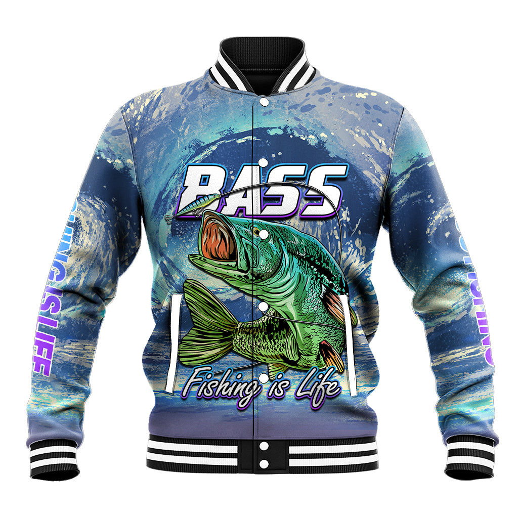 Bass Fishing is Life Hook Sport Largemouth Blue Baseball Jacket LT9 - Wonder Print Shop