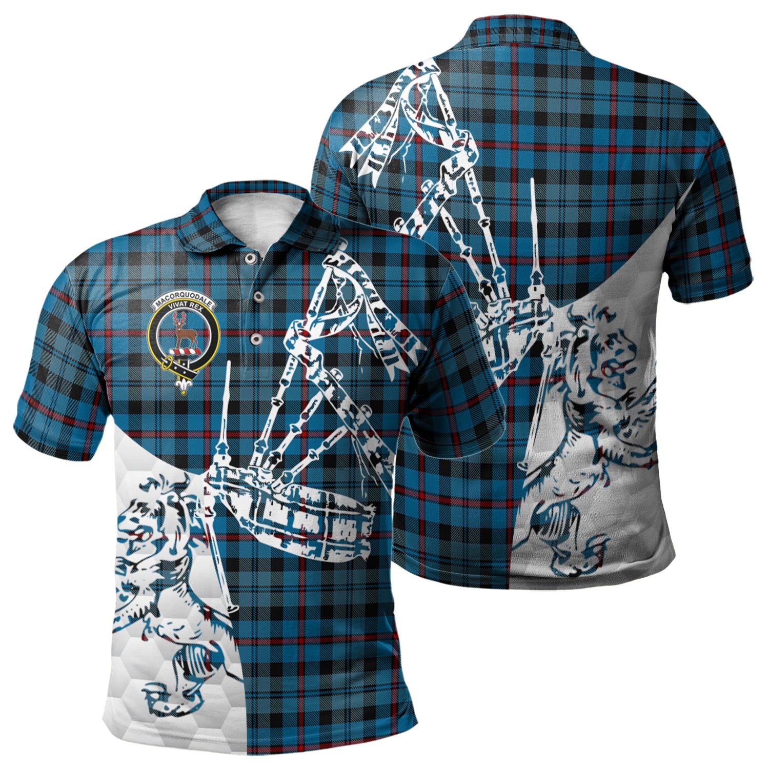 scottish-maccorquodale-clan-crest-tartan-polo-shirt-lion-and-bagpipes-style