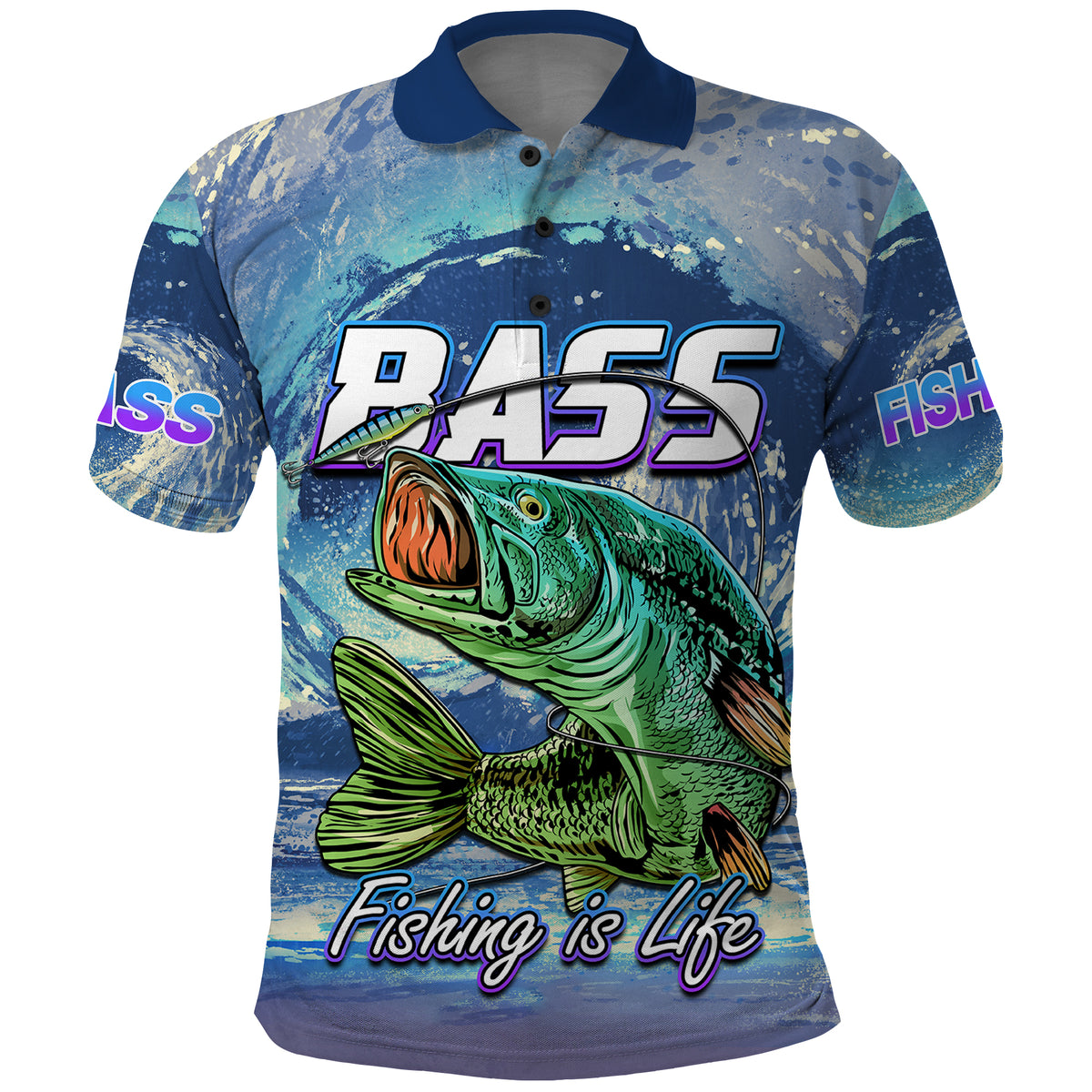 Bass Fishing Polo Shirt Fishing is Life Hook Sport Largemouth Blue - Wonder Print Shop