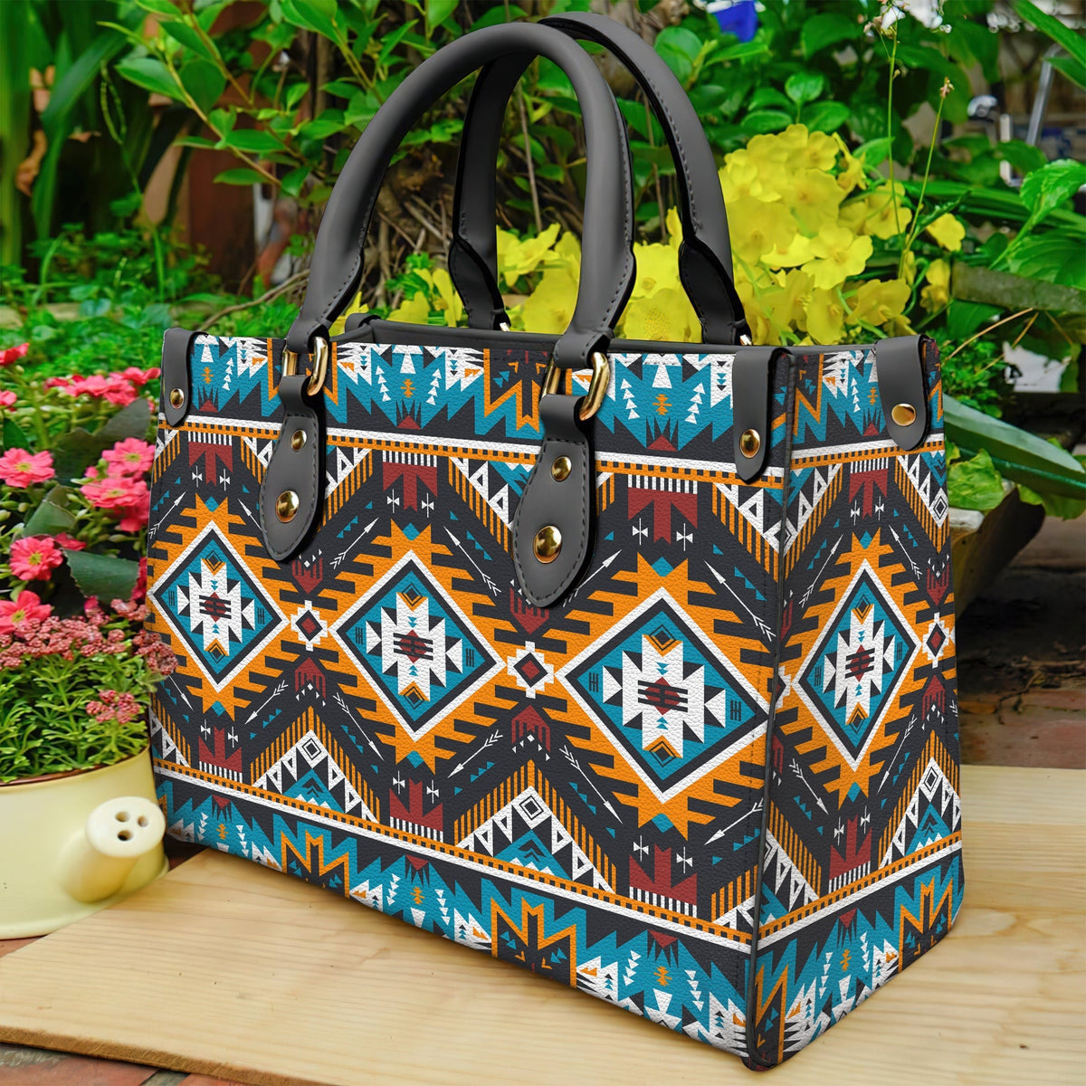 native-american-yellow-aztec-geometric-leather-bag