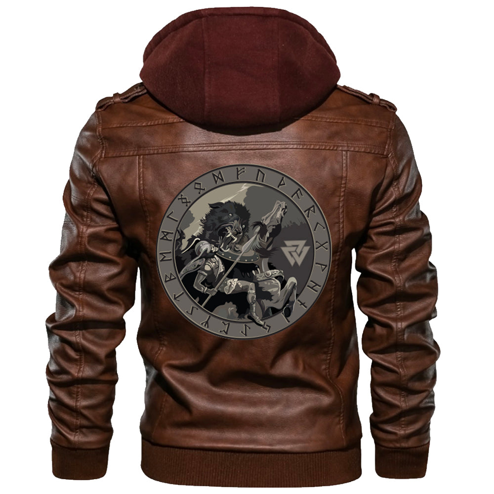 Viking Valknut Zipper Leather Jacket - Viking Art RLT12 - Wonder Print Shop