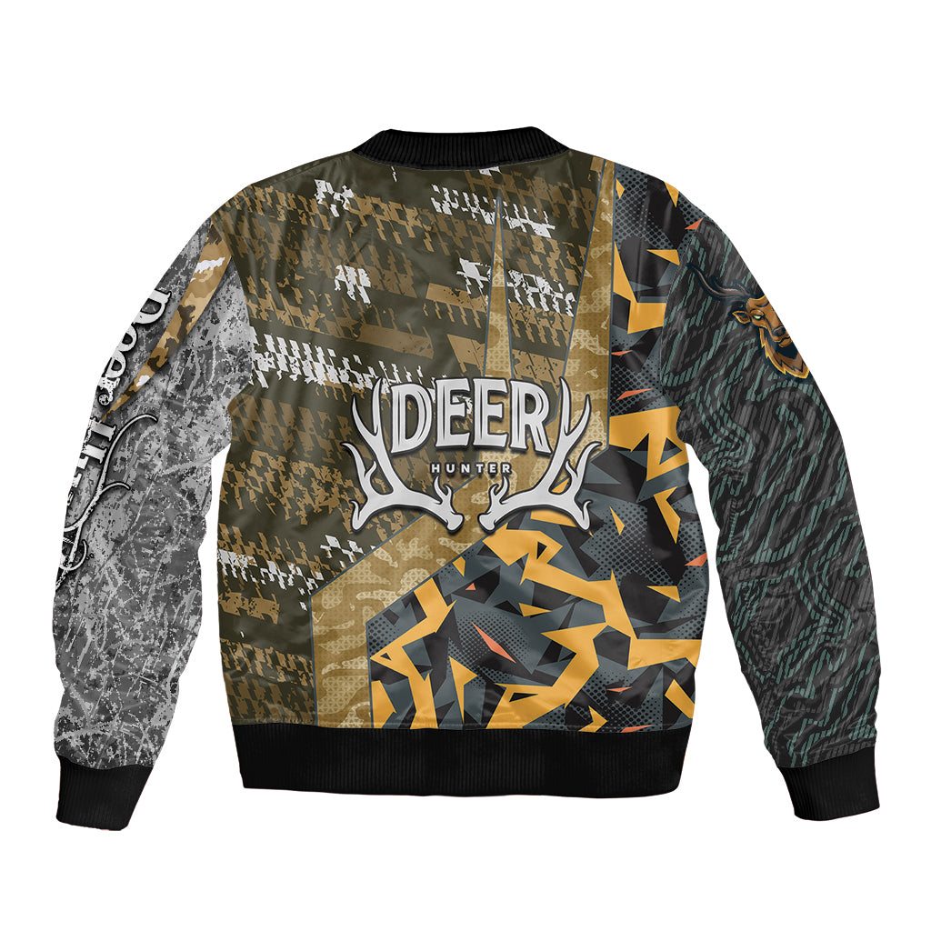 Deer Hunting Grunge Pattern Sleeve Zip Bomber Jacket - Wonder Print Shop