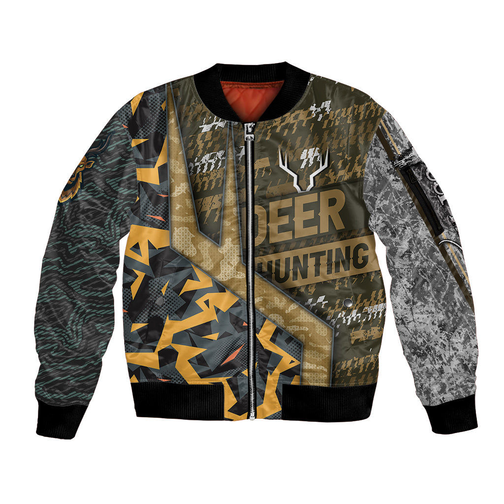 Deer Hunting Grunge Pattern Sleeve Zip Bomber Jacket - Wonder Print Shop