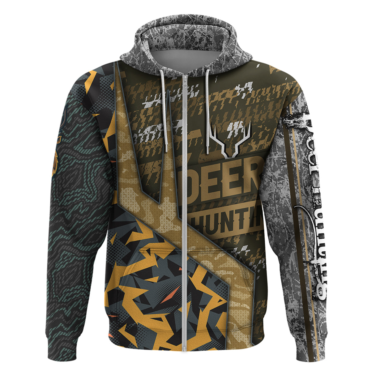 Deer Hunting Grunge Pattern Hoodie - Wonder Print Shop