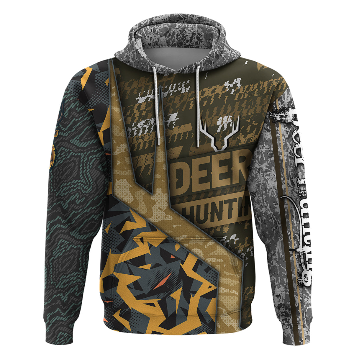 Deer Hunting Grunge Pattern Hoodie - Wonder Print Shop