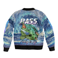 Bass Fishing is Life Hook Sport Largemouth Blue Sleeve Zip Bomber Jacket - Wonder Print Shop