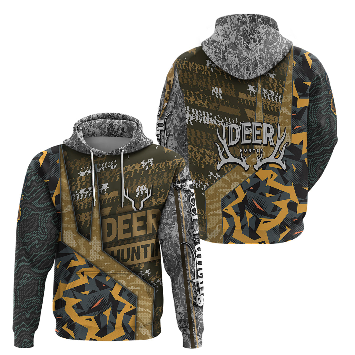 Deer Hunting Grunge Pattern Hoodie - Wonder Print Shop