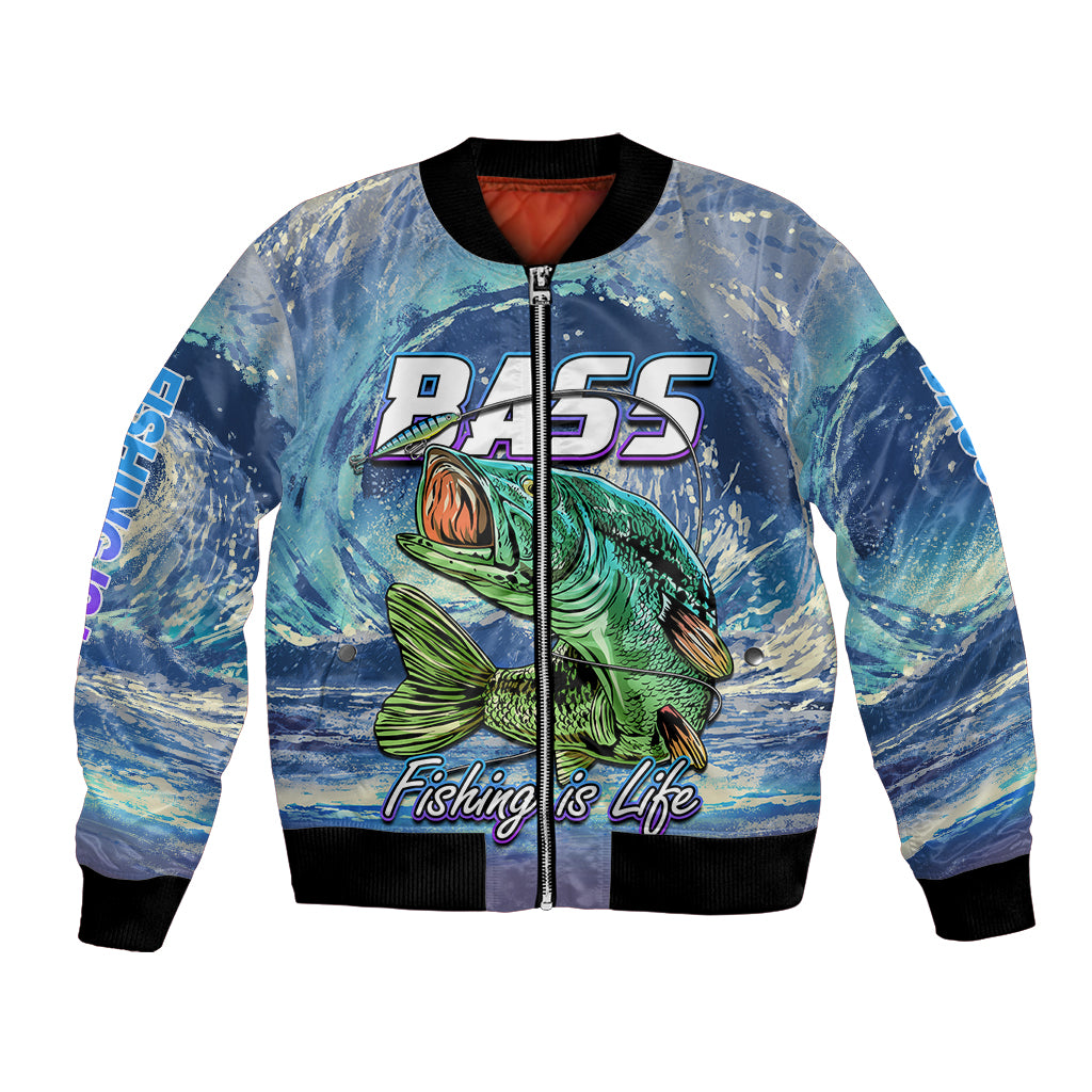 Bass Fishing is Life Hook Sport Largemouth Blue Bomber Jacket LT9 - Wonder Print Shop