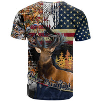 Deer Hunting American Flag Deciduous Forest Pattern T Shirt - Wonder Print Shop