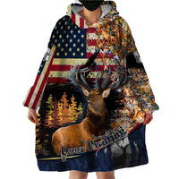 Deer Hunting American Flag Deciduous Forest Pattern Wearable Blanket Hoodie - Wonder Print Shop