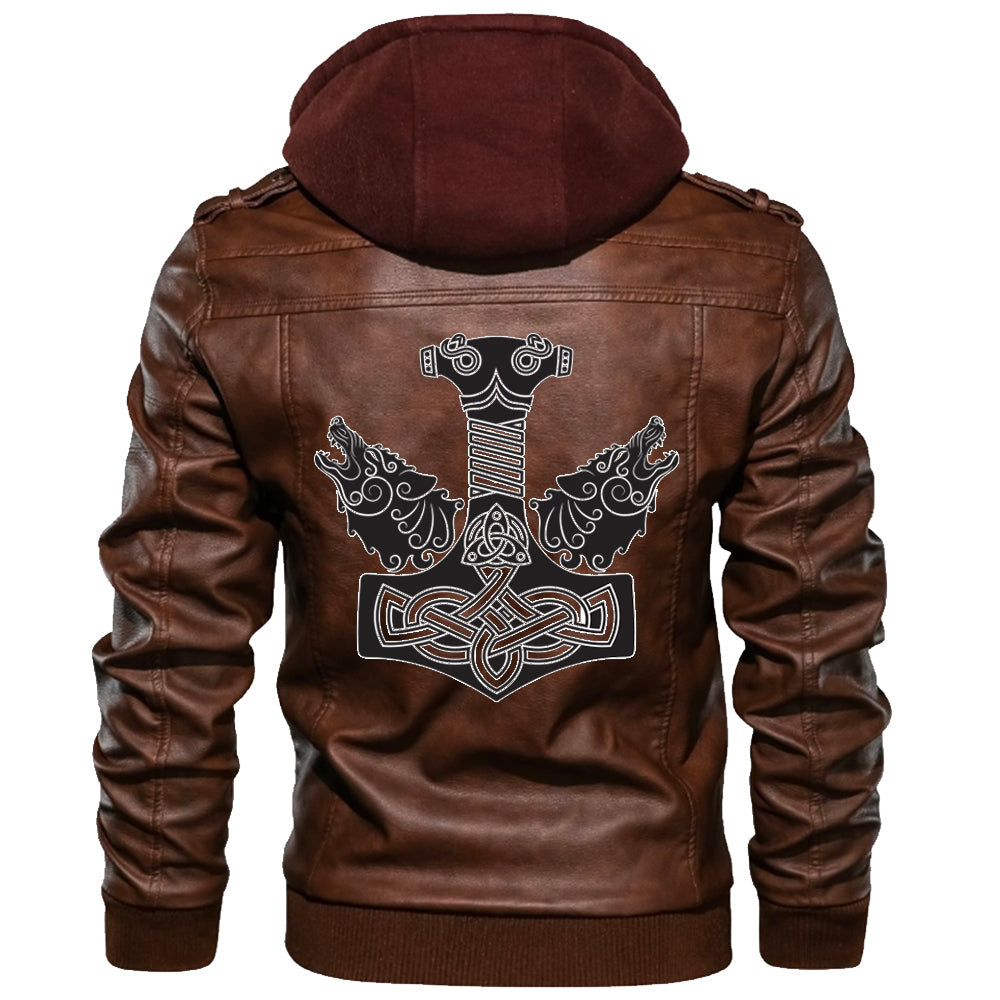 Viking Valknut Zipper Leather Jacket - Thor Hammer RLT12 - Wonder Print Shop