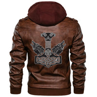 Viking Valknut Zipper Leather Jacket - Thor Hammer RLT12 - Wonder Print Shop