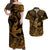 Polynesian Matching Hawaiian Outfits For Couples Hawaii Angry Shark Polynesian Dress and Hawaiian Shirt Unique Style - Gold LT8 - Wonder Print Shop