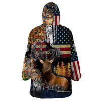 Deer Hunting American Flag Deciduous Forest Pattern Wearable Blanket Hoodie - Wonder Print Shop