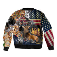Deer Hunting American Flag Deciduous Forest Pattern Sleeve Zip Bomber Jacket - Wonder Print Shop