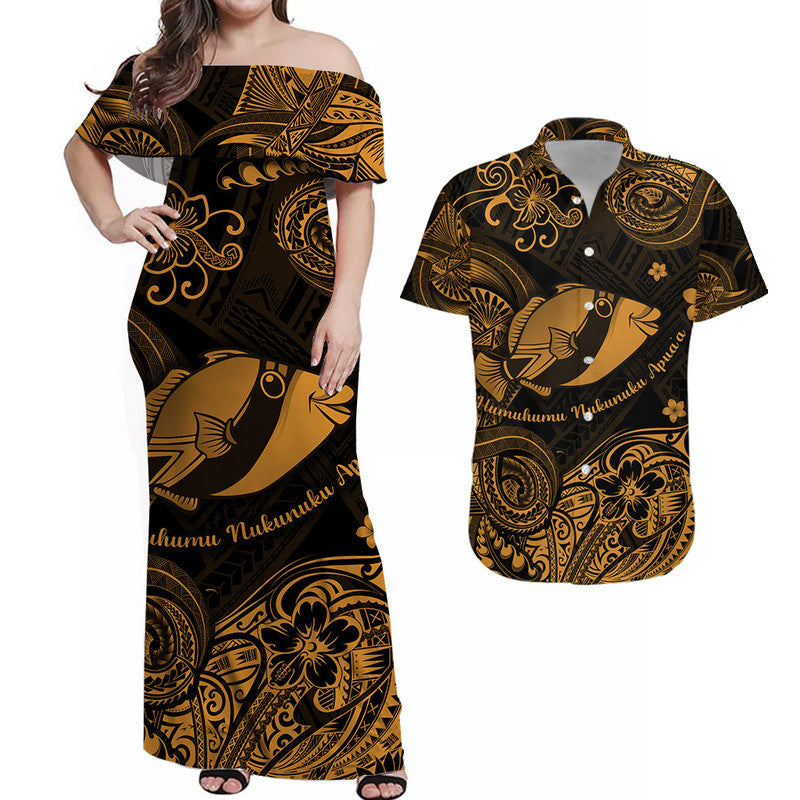 Hawaii State Fish: Humuhumu Nukunuku Apuaa Polynesian Matching Hawaiian Outfits For Couples Unique Style - Gold LT8 - Wonder Print Shop