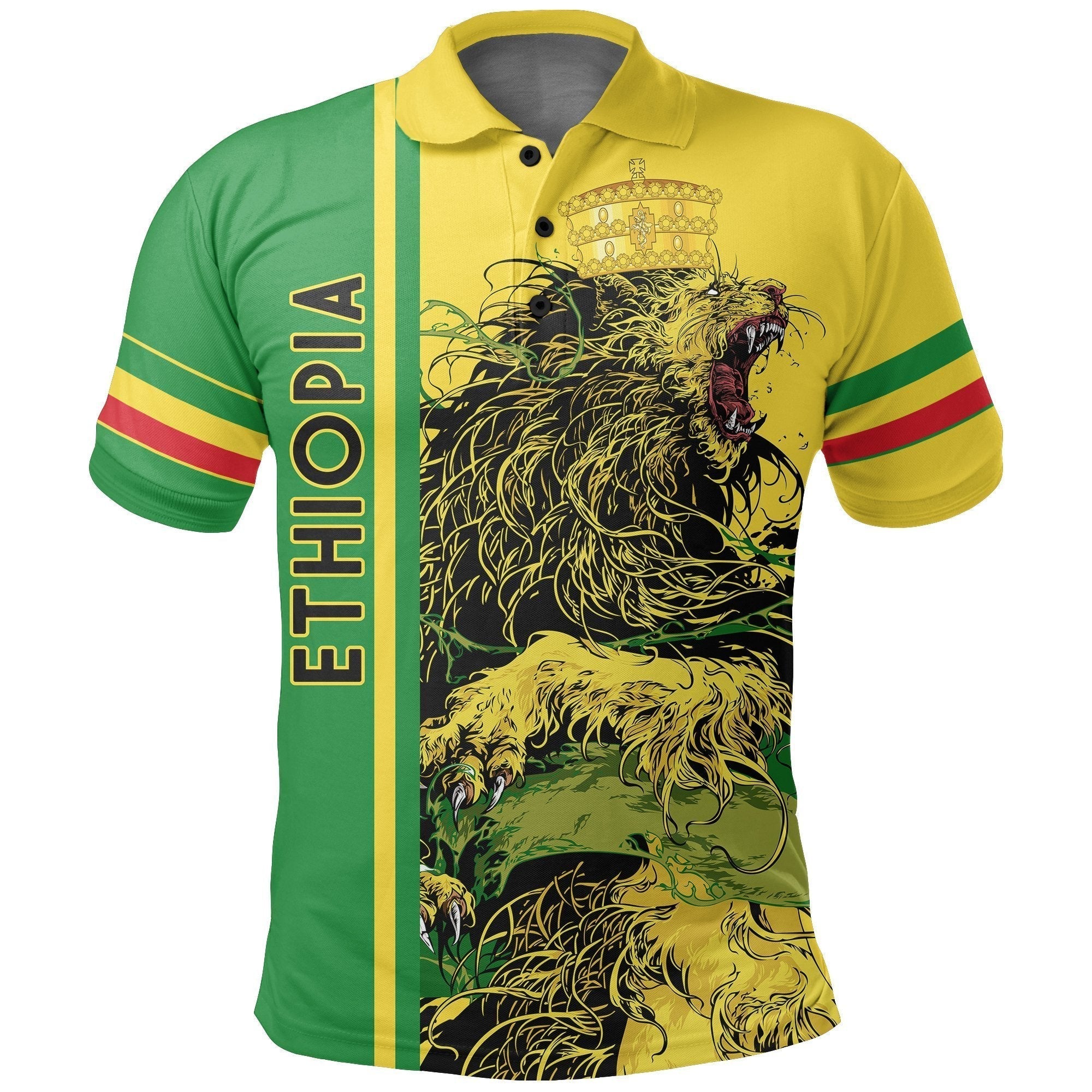 african-polo-shirt-ethiopia-polo-shirt-quarter-style-lion-crown-green-yellow