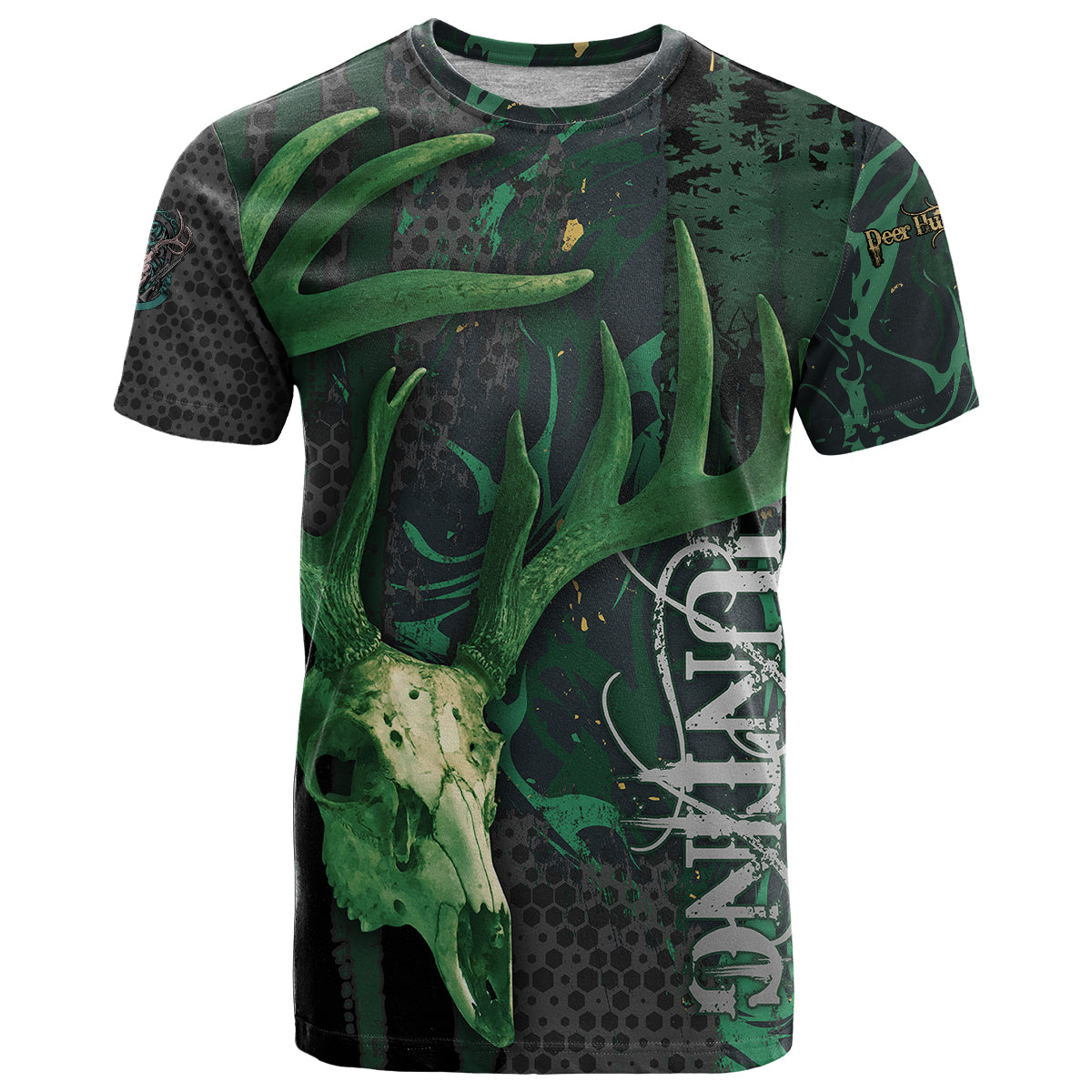 Deer Hunting Green Grunge Pattern T Shirt - Wonder Print Shop