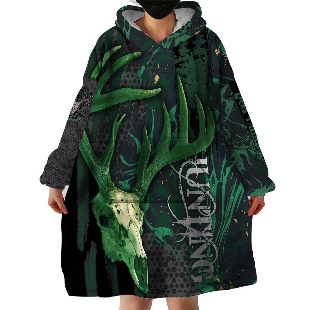 Deer Hunting Green Grunge Pattern Wearable Blanket Hoodie - Wonder Print Shop