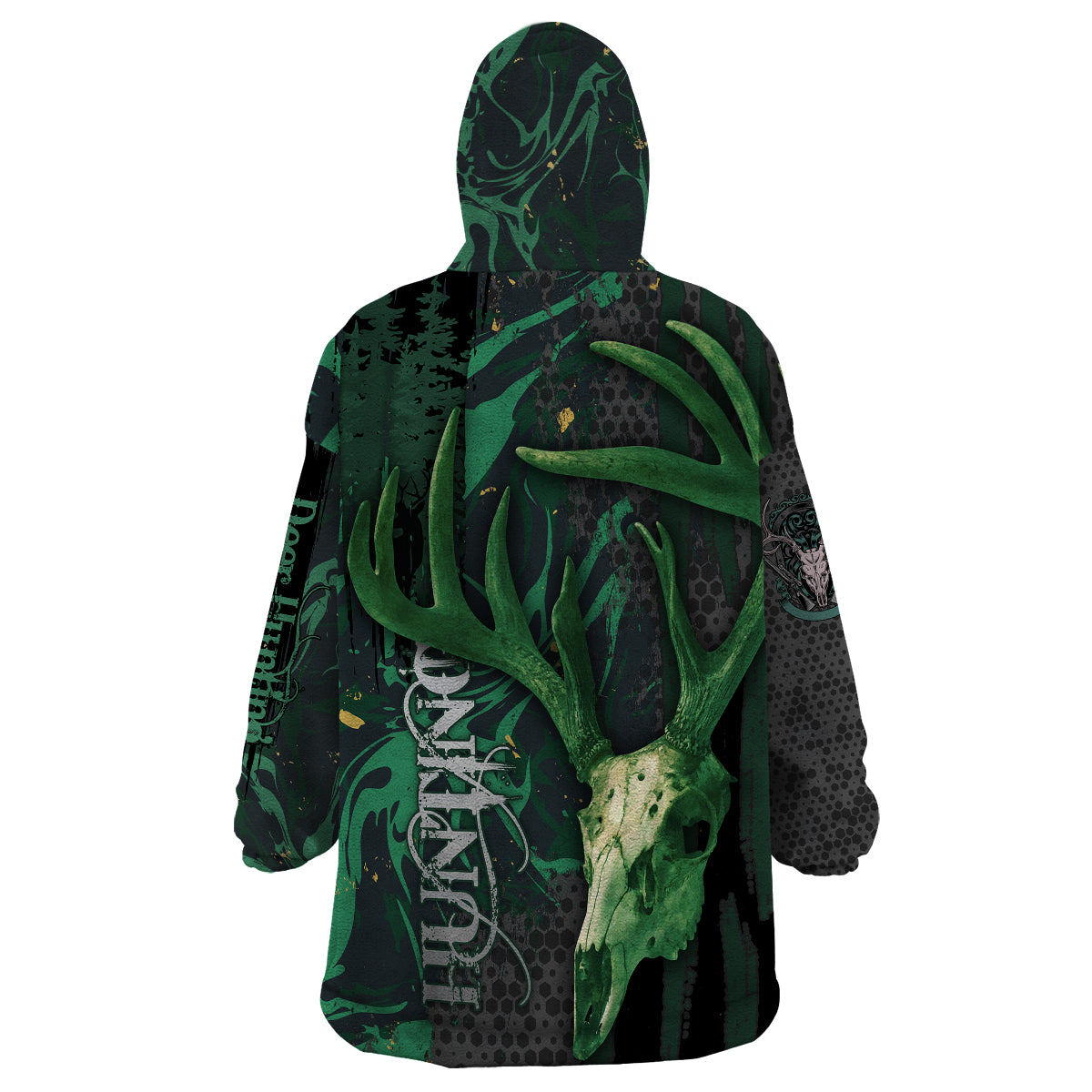 Deer Hunting Green Grunge Pattern Wearable Blanket Hoodie - Wonder Print Shop